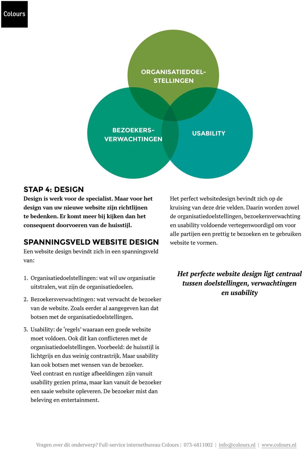 Organisatiedoelstellingen: wat wil uw organisatie uitstralen, wat zijn de organisatiedoelen. 2. Bezoekersverwachtingen: wat verwacht de bezoeker van de website.