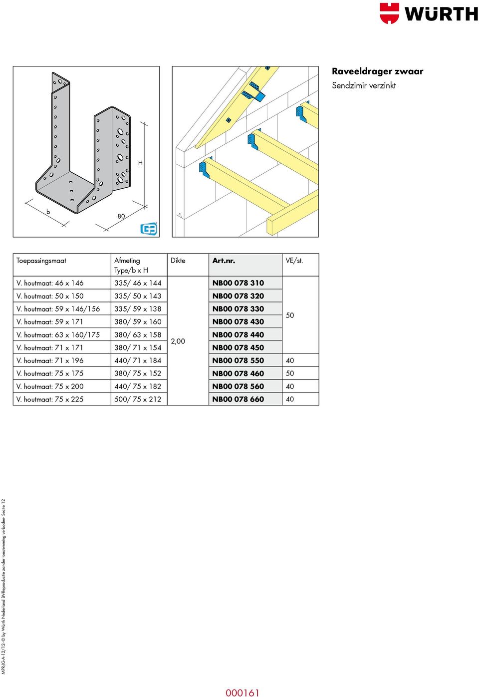 houtmaat: 63 x 160/175 380/ 63 x 158 NB00 078 440 2,00 V. houtmaat: 71 x 171 380/ 71 x 154 NB00 078 450 V. houtmaat: 71 x 196 440/ 71 x 184 NB00 078 550 40 V.