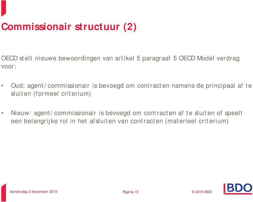 te sluiten (formeel criterium) Nieuw: agent/commissionair is bevoegd om contracten af te