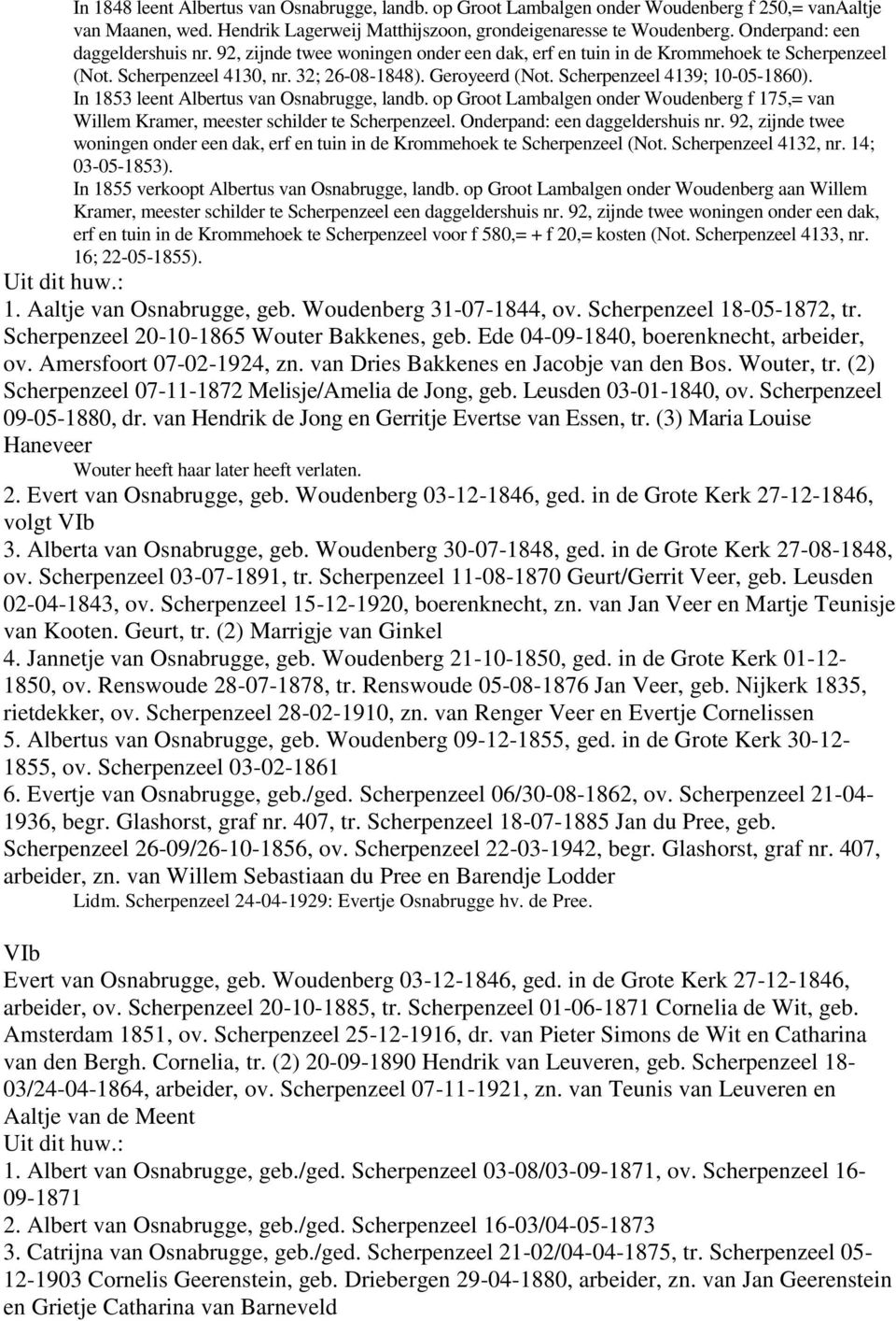 Scherpenzeel 4139; 10-05-1860). In 1853 leent Albertus van Osnabrugge, landb. op Groot Lambalgen onder Woudenberg f 175,= van Willem Kramer, meester schilder te Scherpenzeel.