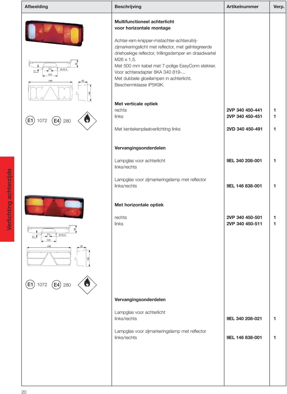 draadwartel M26 x,5. Met 500 mm kabel met 7-polige EasyConn stekker. Voor achteradapter 8KA 340 89-... Met dubbele gloeilampen in achterlicht. Beschermklasse IP5K9K.