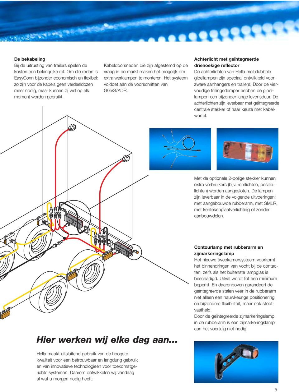 Kabeldoorsneden die zijn afgestemd op de vraag in de markt maken het mogelijk om extra werklampen te monteren. Het systeem voldoet aan de voorschriften van GGVS/ADR.