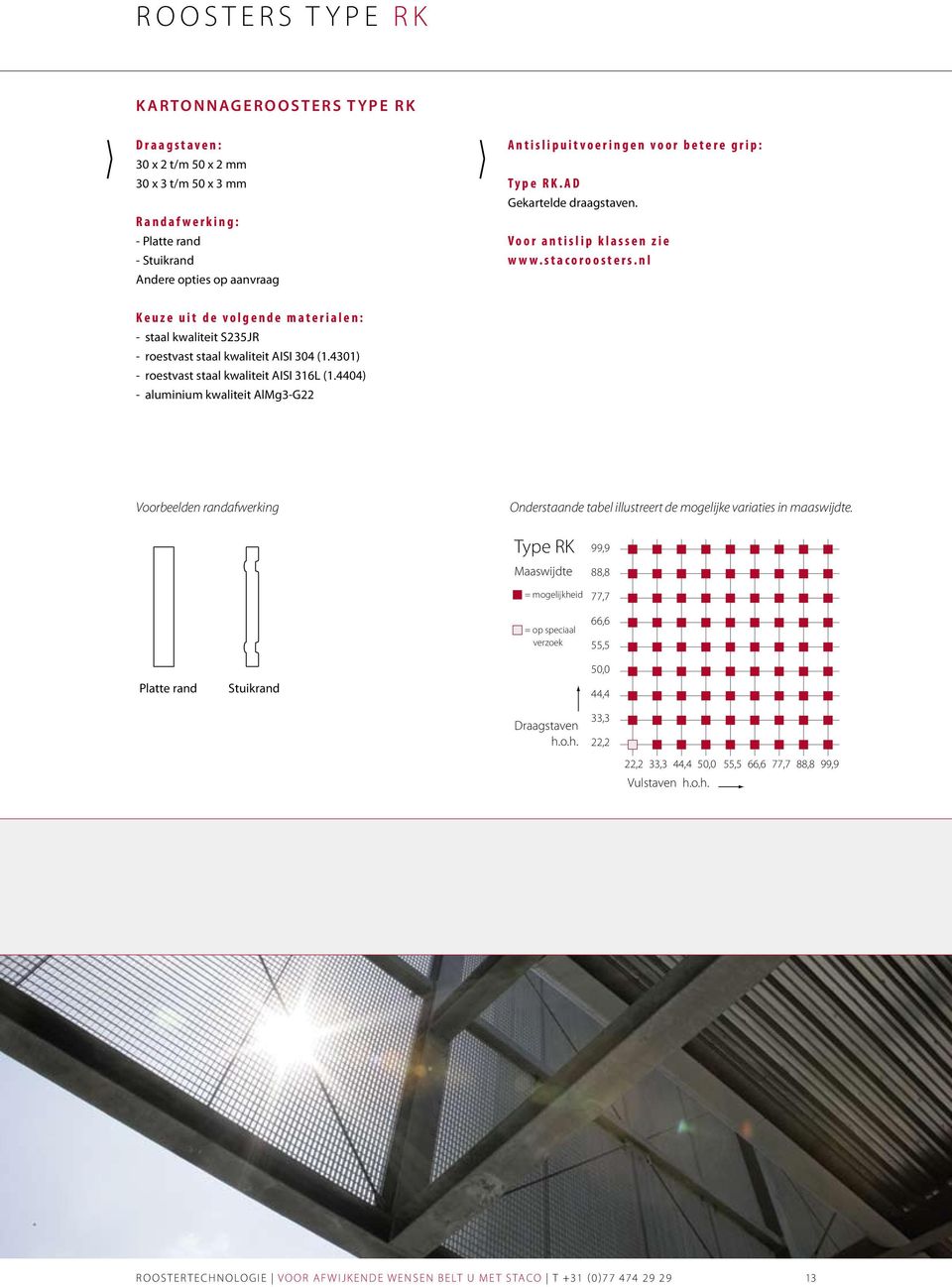 4301) - roestvast staal kwaliteit AISI 316L (1.4404) - aluminium kwaliteit AlMg3-G22 Voorbeelden randafwerking Onderstaande tabel illustreert de mogelijke variaties in maaswijdte.