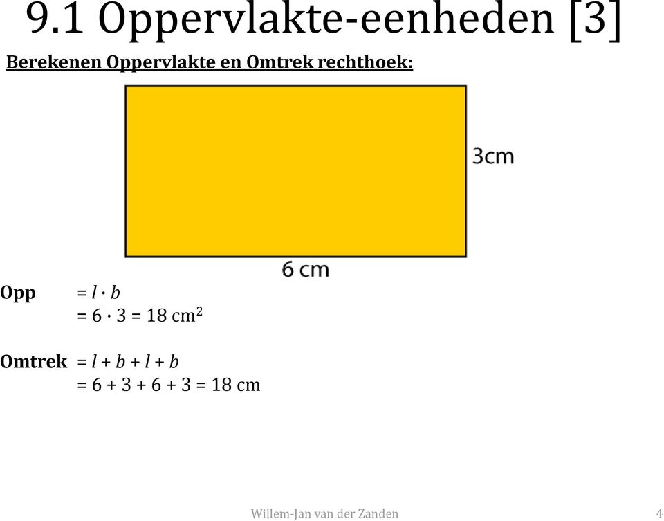 rechthoek: Opp = l b = 6 3 = 18 cm 2