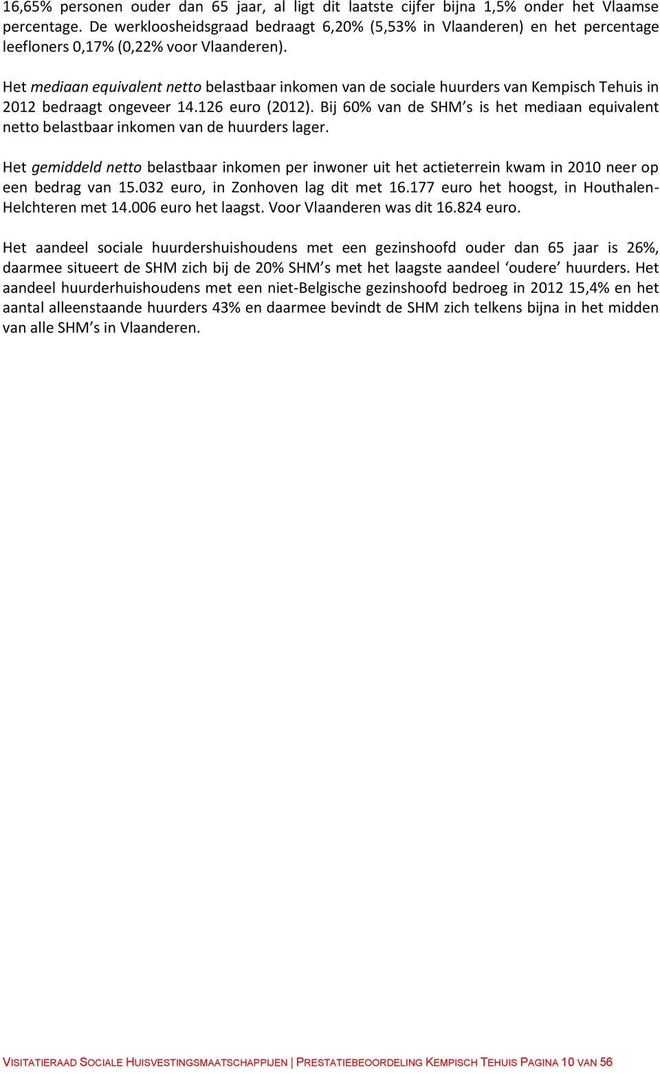 Het mediaan equivalent netto belastbaar inkomen van de sociale huurders van Kempisch Tehuis in 2012 bedraagt ongeveer 14.126 euro (2012).