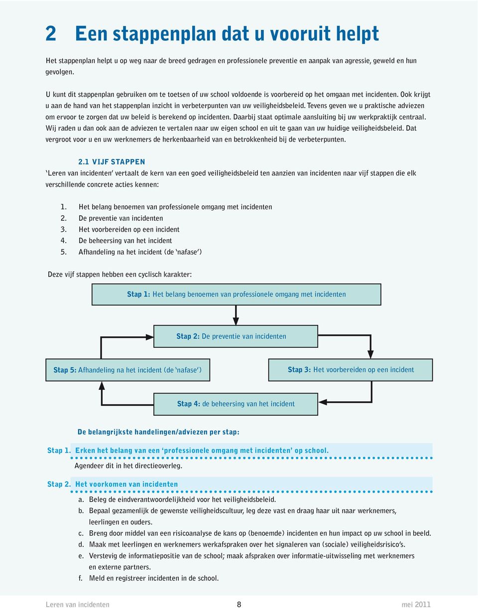 Ook krijgt u aan de hand van het stappenplan inzicht in verbeterpunten van uw veiligheidsbeleid. Tevens geven we u praktische adviezen om ervoor te zorgen dat uw beleid is berekend op incidenten.