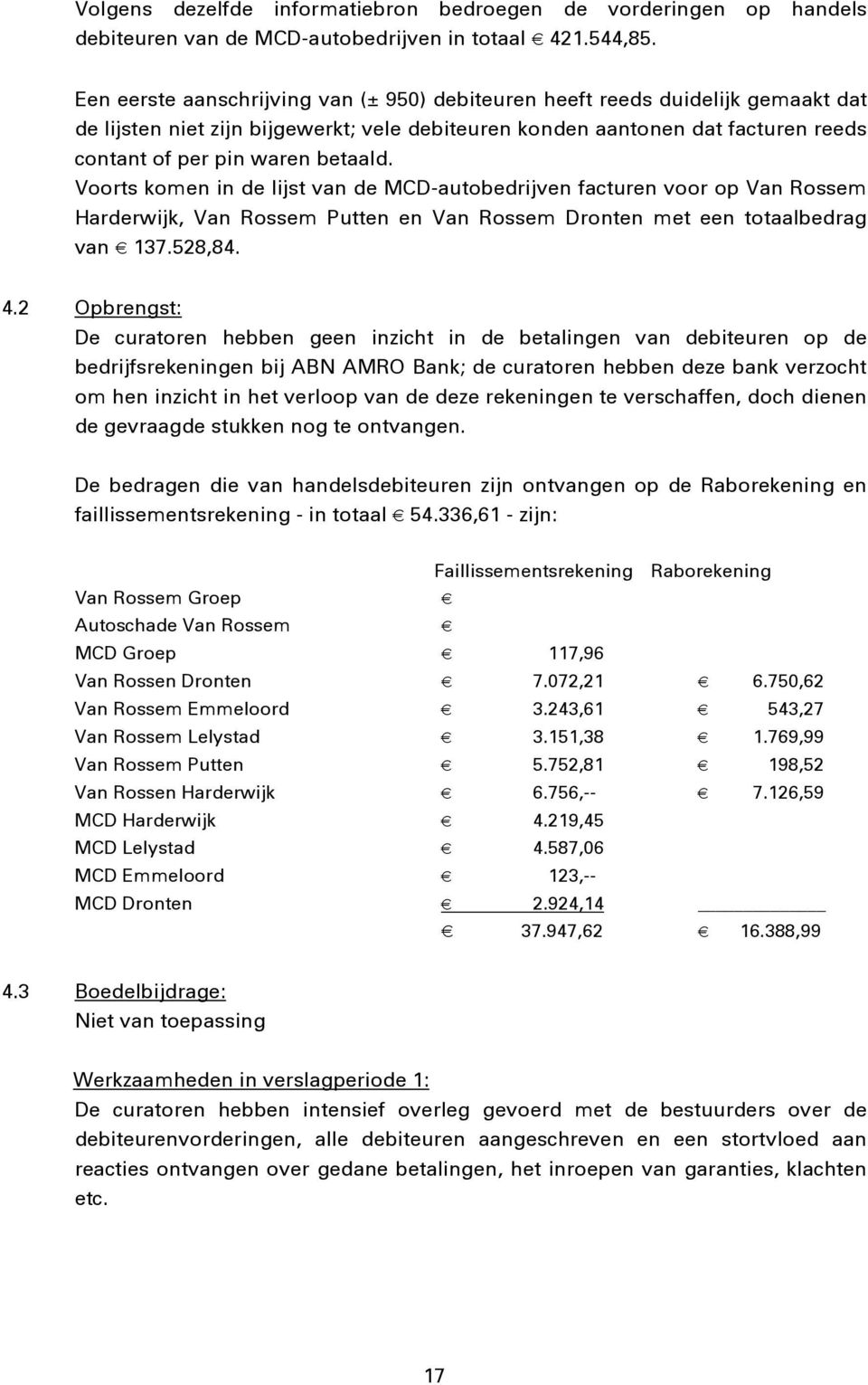 Voorts komen in de lijst van de MCD-autobedrijven facturen voor op Van Rossem Harderwijk, Van Rossem Putten en Van Rossem Dronten met een totaalbedrag van 137.528,84. 4.
