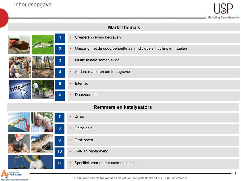 Andere manieren om te begraven 5 Internet 6 Duurzaamheid 7 Crisis Remmers en