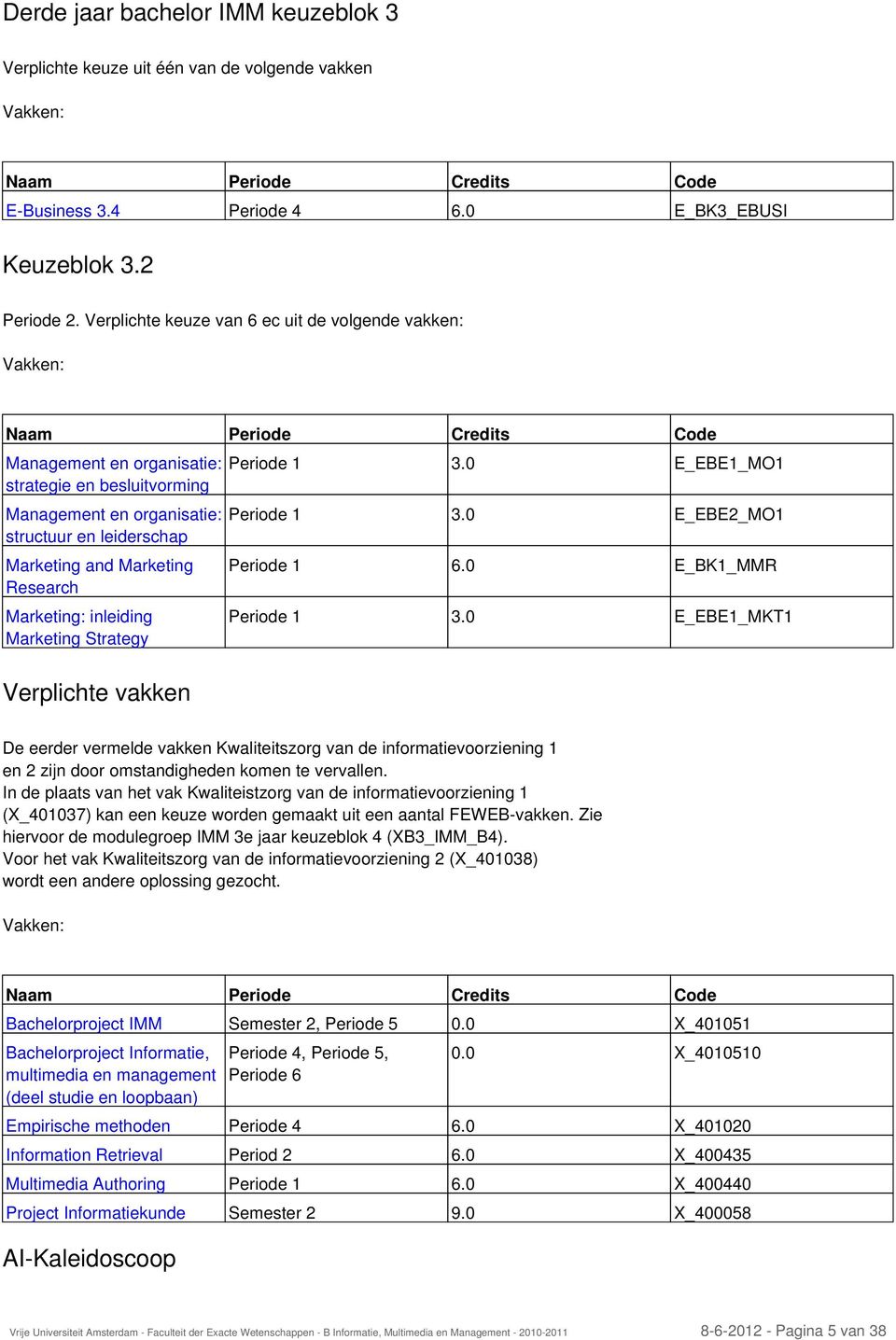 Marketing and Marketing Research Marketing: inleiding Marketing Strategy Verplichte vakken Periode 1 3.0 E_EBE1_MO1 Periode 1 3.0 E_EBE2_MO1 Periode 1 6.0 E_BK1_MMR Periode 1 3.