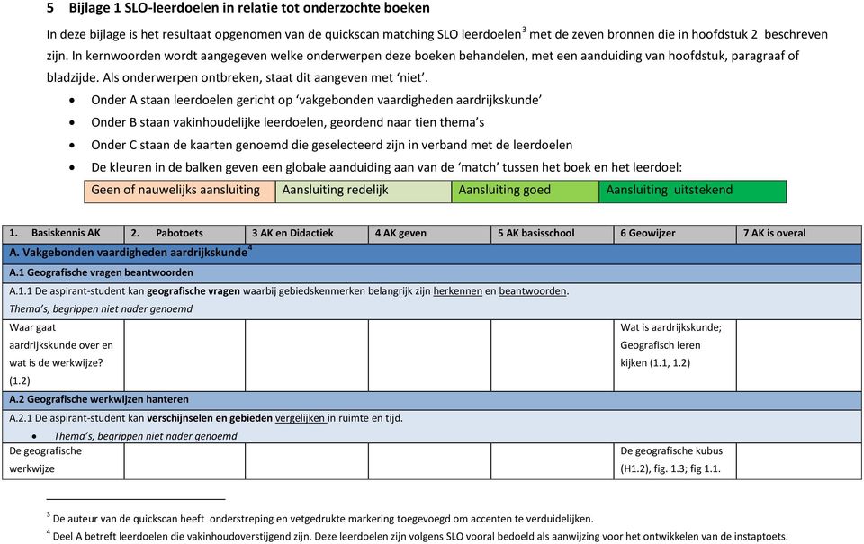 Onder A staan leerdoelen gericht op vakgebonden vaardigheden aardrijkskunde Onder B staan vakinhoudelijke leerdoelen, geordend naar tien thema s Onder C staan de kaarten genoemd die geselecteerd zijn