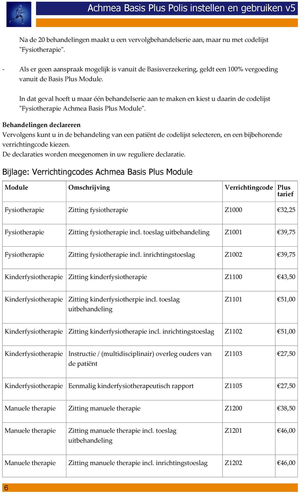 In dat geval hoeft u maar één behandelserie aan te maken en kiest u daarin de codelijst " Achmea Basis Plus Module".