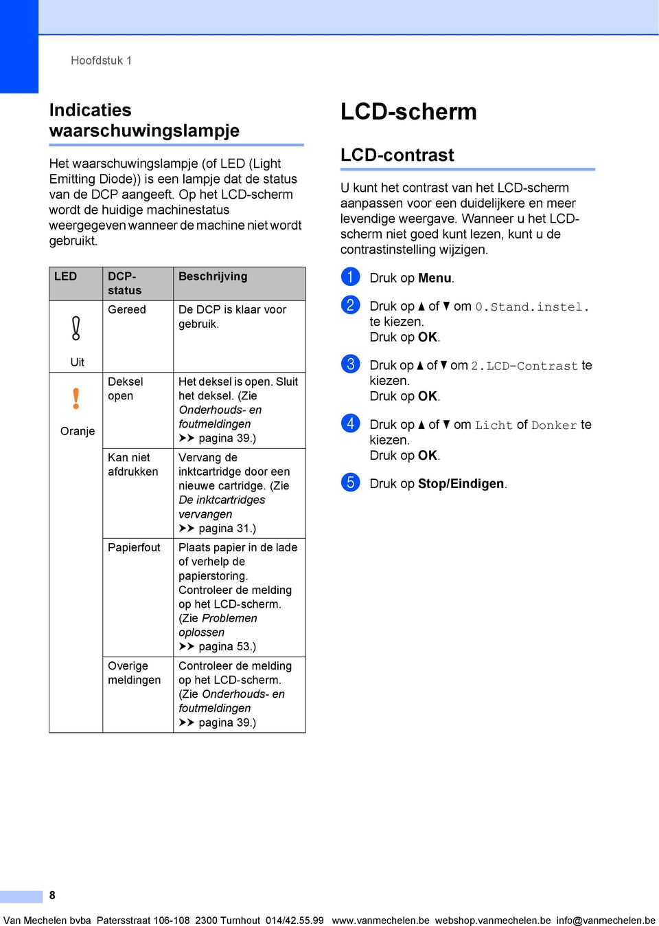 LCD-scherm 1 LCD-contrast 1 U kunt het contrast van het LCD-scherm aanpassen voor een duidelijkere en meer levendige weergave.