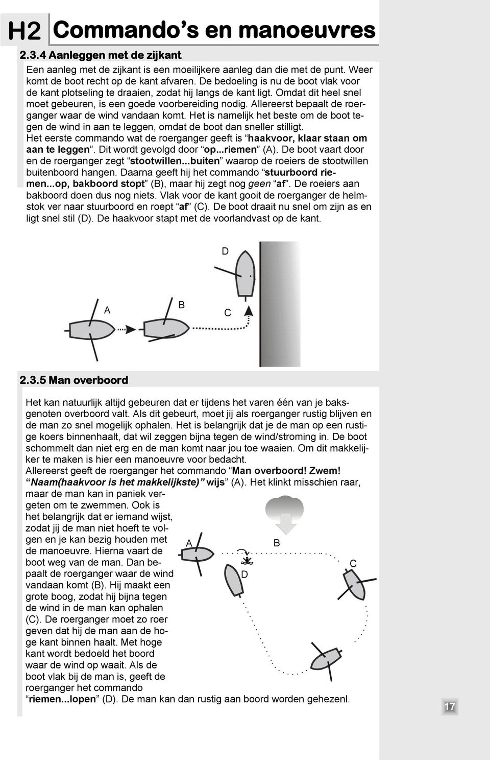 llereerst bepaalt de roerganger waar de wind vandaan komt. Het is namelijk het beste om de boot tegen de wind in aan te leggen, omdat de boot dan sneller stilligt.