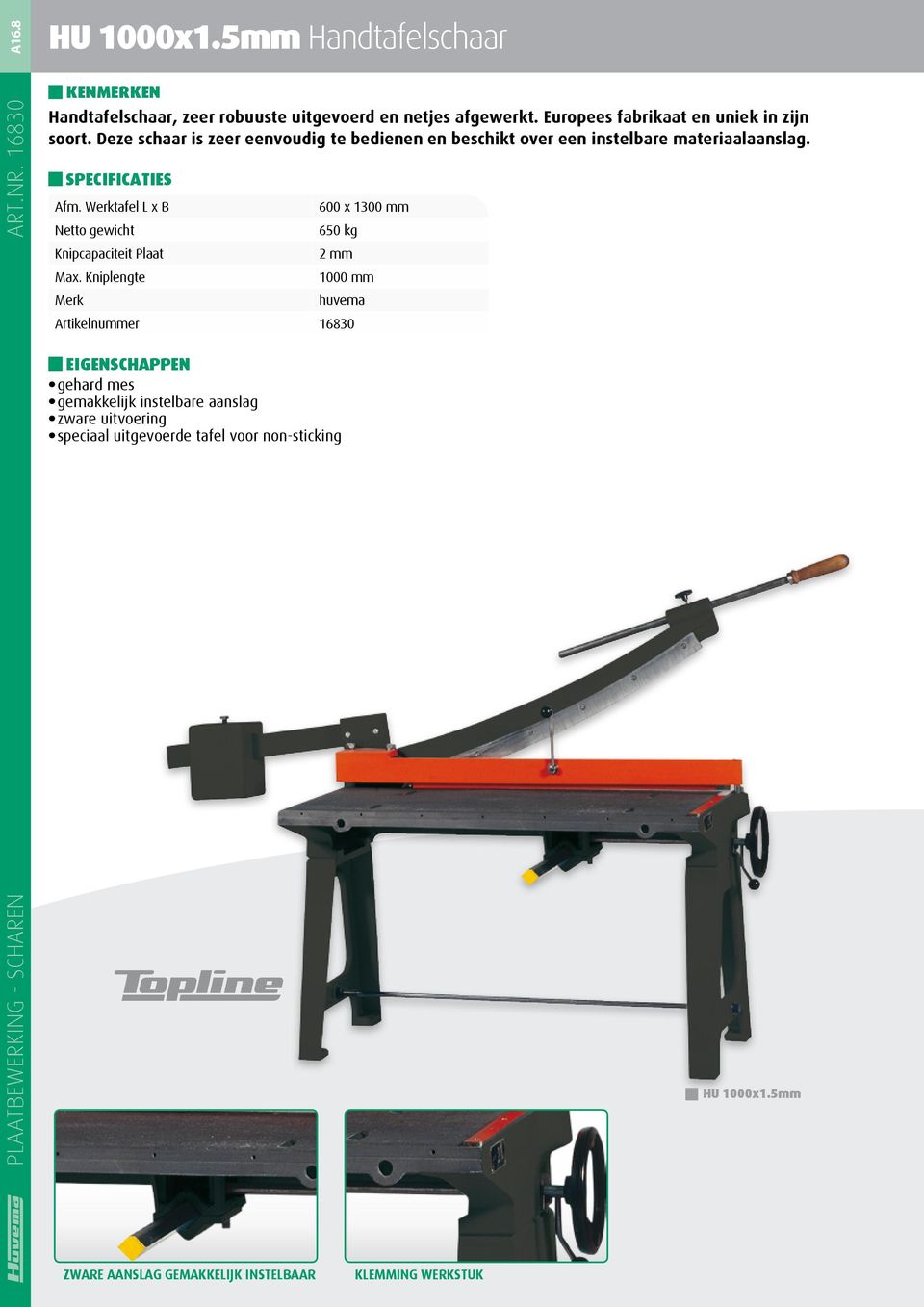 Werktafel L x B 600 x 1300 mm 650 kg Knipcapaciteit Plaat 2 mm Max.