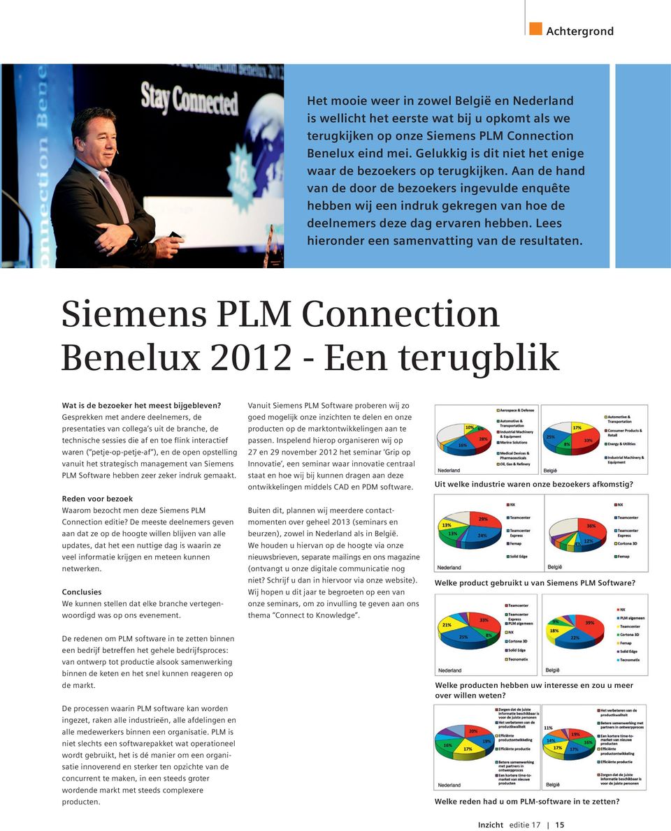 Lees hieronder een samenvatting van de resultaten. Siemens PLM Connection Benelux 2012 - Een terugblik Wat is de bezoeker het meest bijgebleven?