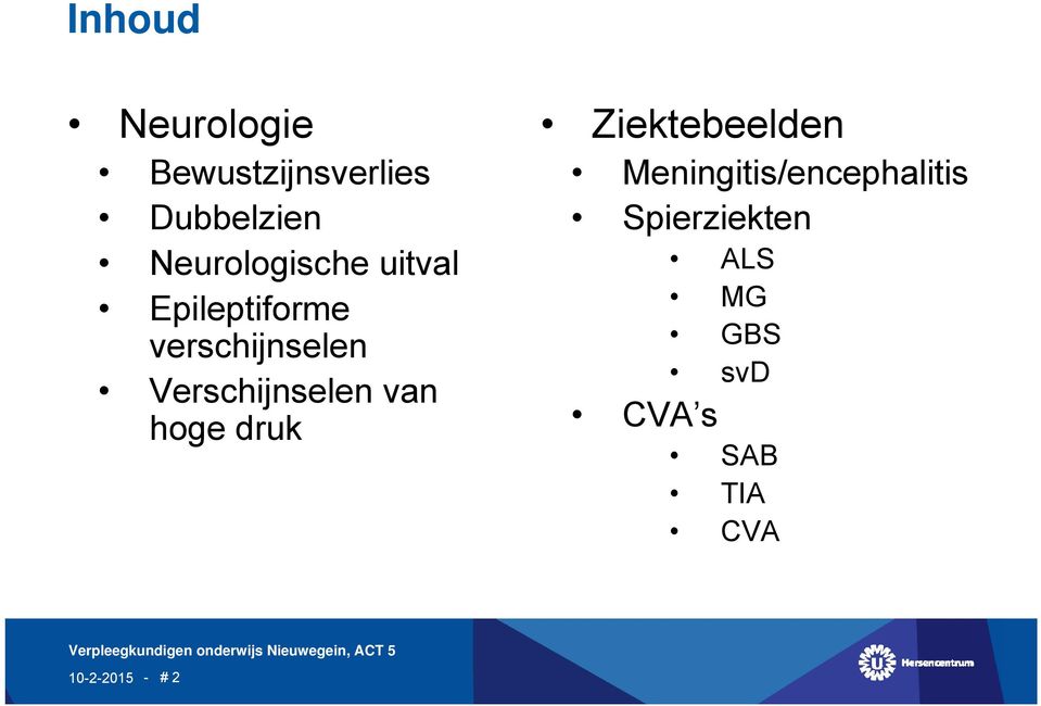 Ziektebeelden Meningitis/encephalitis Spierziekten ALS MG GBS svd