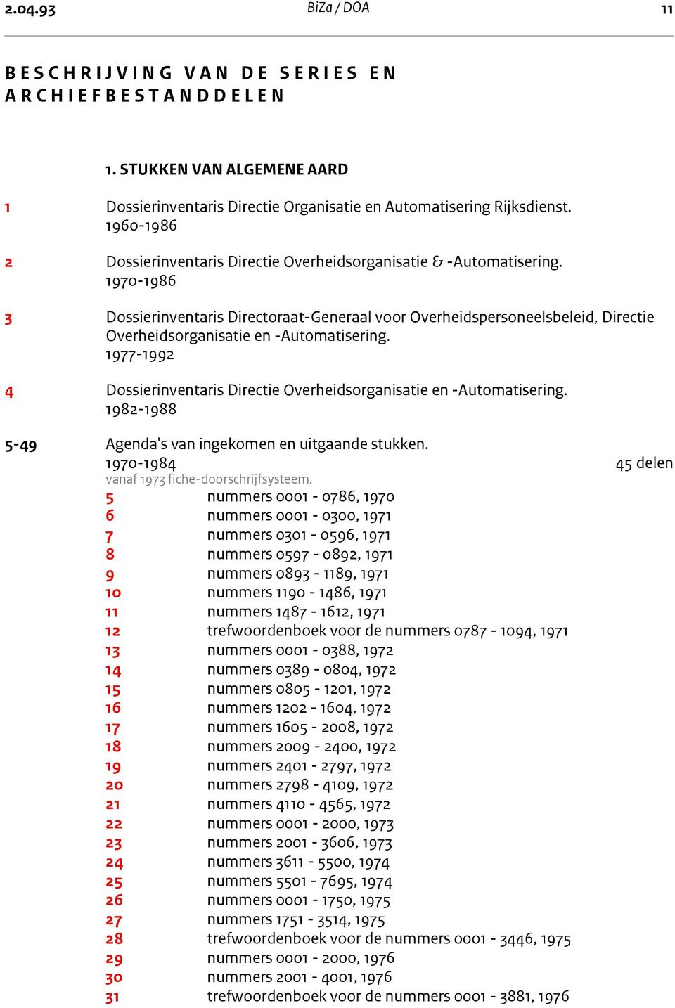 1970-1986 3 Dossierinventaris Directoraat-Generaal voor Overheidspersoneelsbeleid, Directie Overheidsorganisatie en -Automatisering.