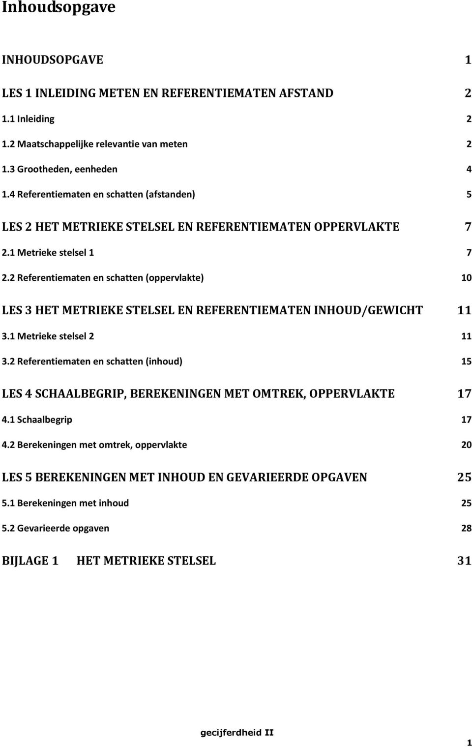 2 Referentiematen en schatten (oppervlakte) 10 LES 3 HET METRIEKE STELSEL EN REFERENTIEMATEN INHOUD/GEWICHT 11 3.1 Metrieke stelsel 2 11 3.