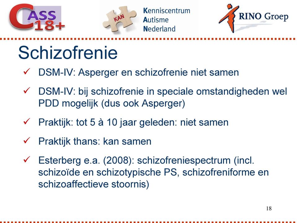 geleden: niet samen Praktijk thans: kan samen Esterberg e.a. (2008): schizofreniespectrum (incl.