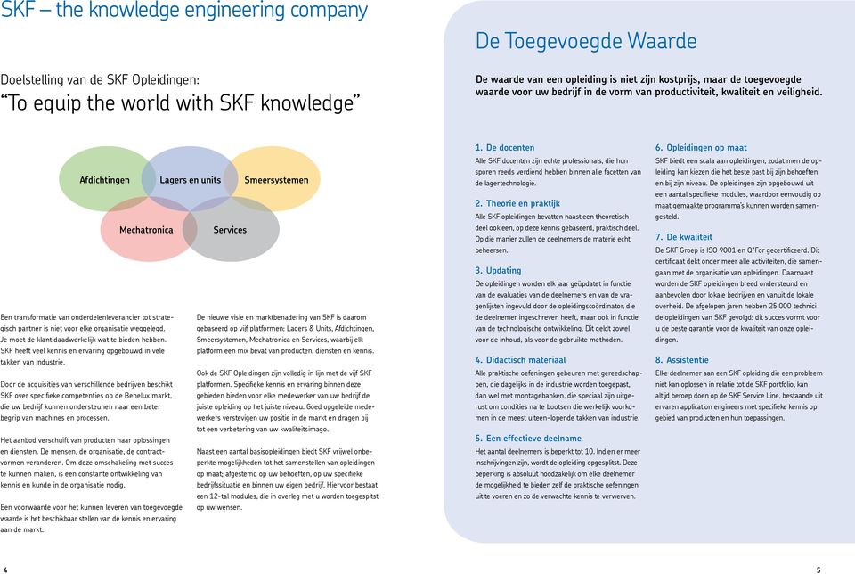 Afdichtingen Lagers en units Smeersystemen Mechatronica Services Een transformatie van onderdelenleverancier tot strategisch partner is niet voor elke organisatie weggelegd.