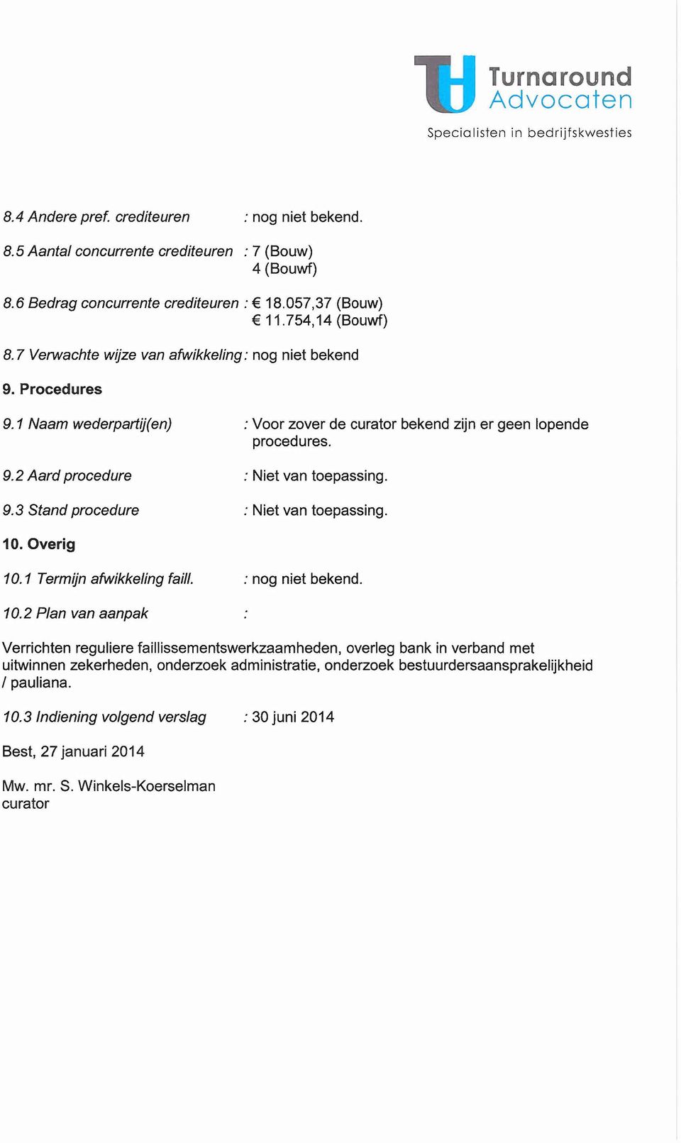 9.3 Stand procedure : Niet van toepassing. 10.