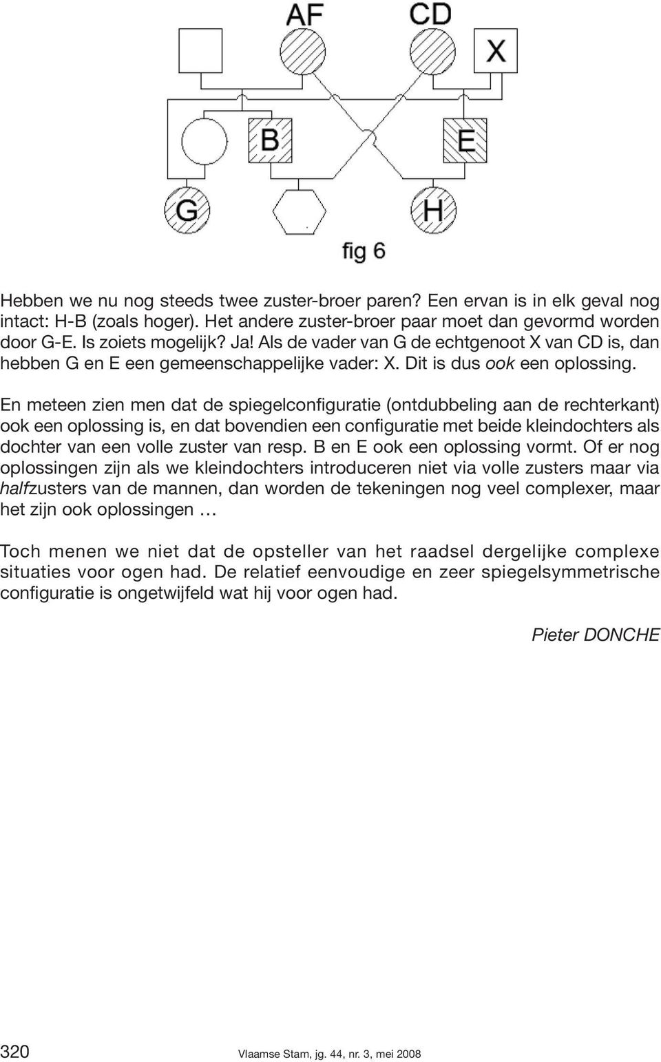 En meteen zien men dat de spiegelconfiguratie (ontdubbeling aan de rechterkant) ook een oplossing is, en dat bovendien een configuratie met beide kleindochters als dochter van een volle zuster van