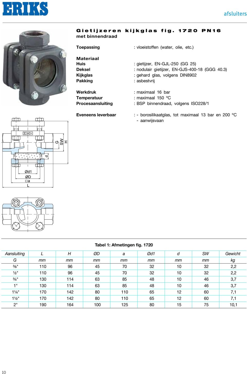 3) Kijkglas : gehard glas, volgens DIN8902 Pakking : asbestvrij Werkdruk : maximaal 16 bar Temperatuur : maximaal 150 ºC Procesaansluiting : BSP binnendraad, volgens ISO228/1 Eveneens leverbaar : -