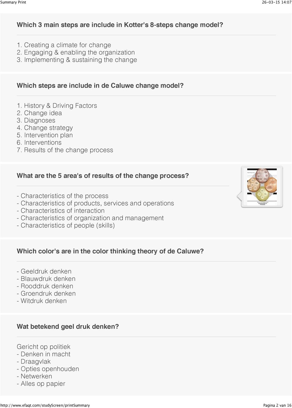 Interventions 7. Results of the change process What are the 5 area's of results of the change process?