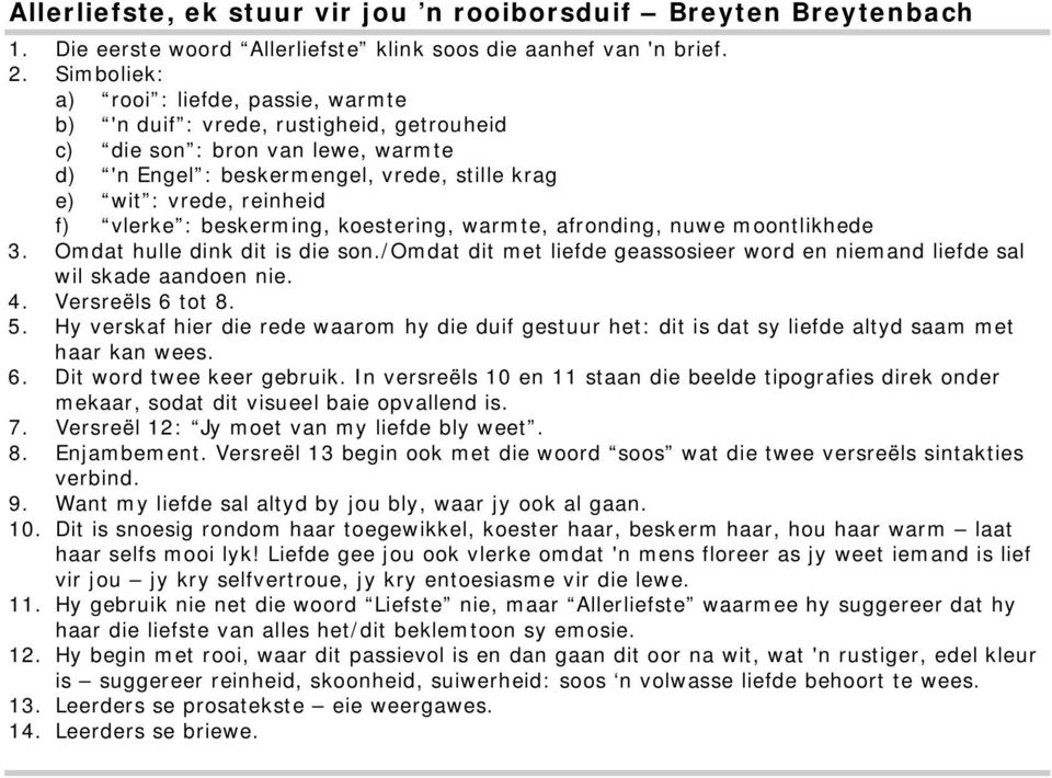 vlerke : beskerming, koestering, warmte, afronding, nuwe moontlikhede 3. Omdat hulle dink dit is die son./omdat dit met liefde geassosieer word en niemand liefde sal wil skade aandoen nie. 4.