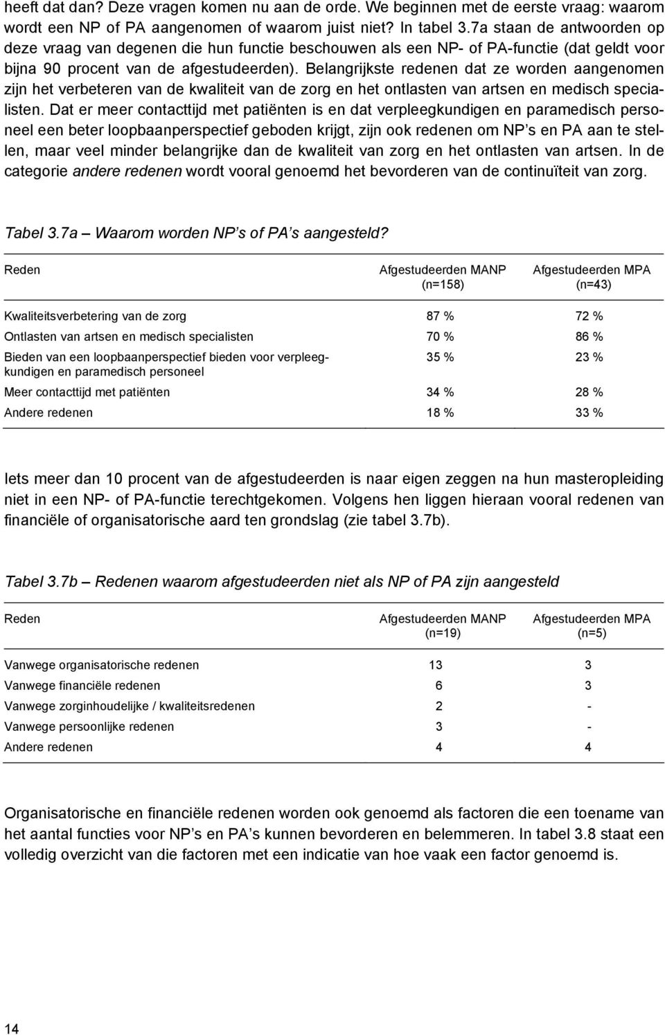 Belangrijkste redenen dat ze worden aangenomen zijn het verbeteren van de kwaliteit van de zorg en het ontlasten van artsen en medisch specialisten.