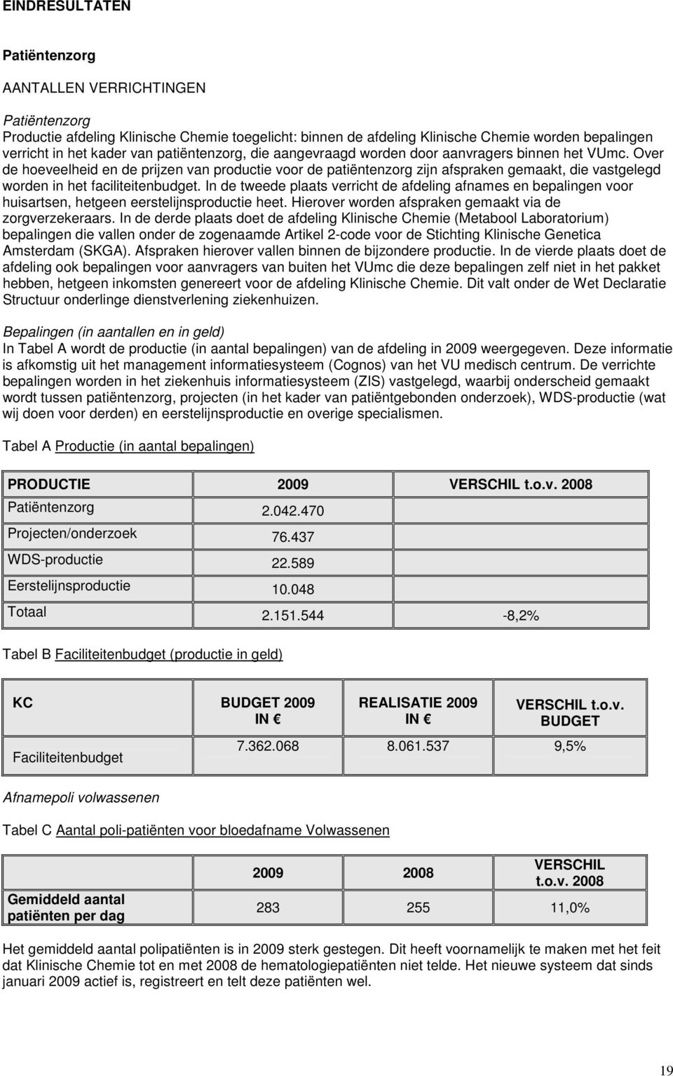 Over de hoeveelheid en de prijzen van productie voor de patiëntenzorg zijn afspraken gemaakt, die vastgelegd worden in het faciliteitenbudget.