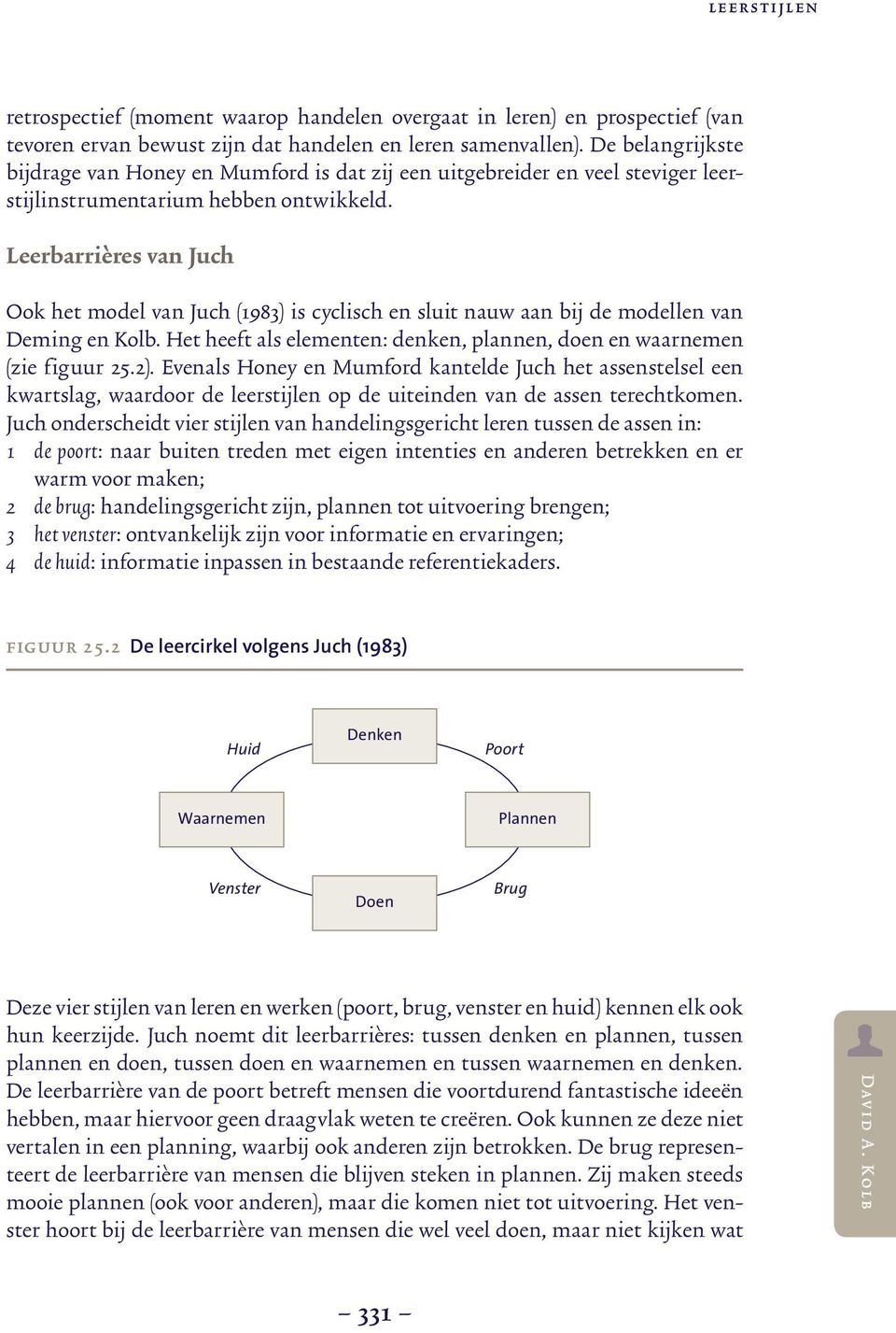 Leerbarrières van Juch Ook het model van Juch (1983) is cyclisch en sluit nauw aan bij de modellen van Deming en Kolb. Het heeft als elementen: denken, plannen, doen en waarnemen (zie figuur 25.2).