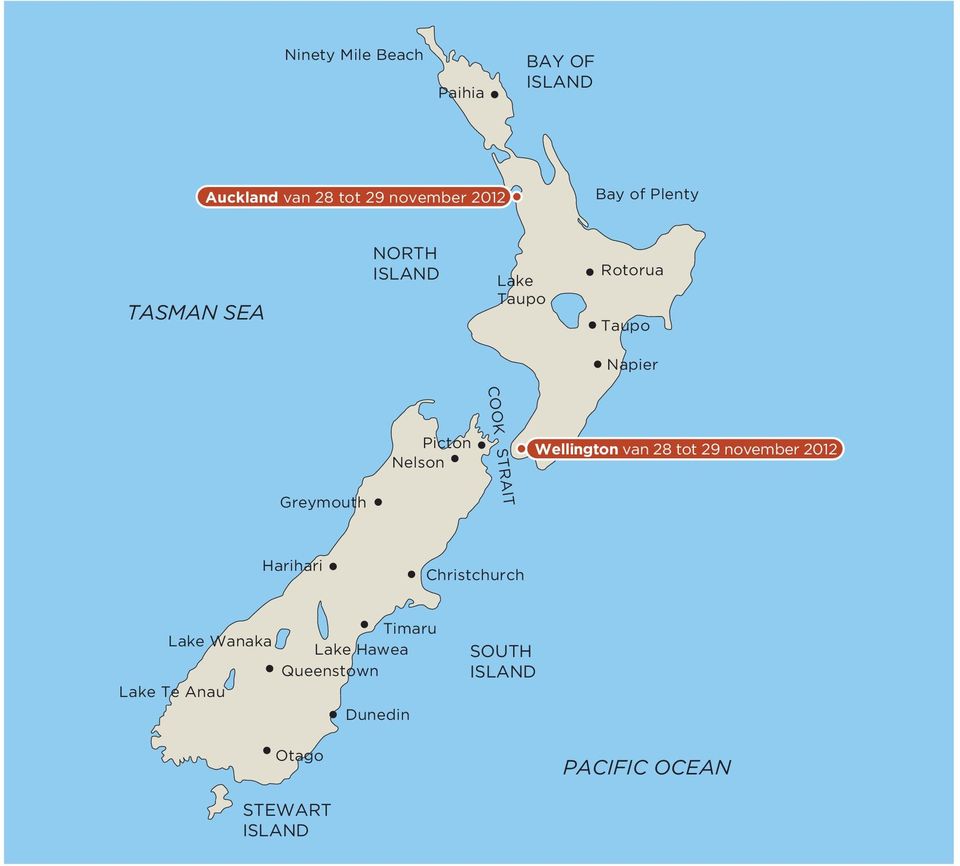 Nelson Wellington van 28 tot 29 november 2012 Greymouth Harihari Christchurch Lake