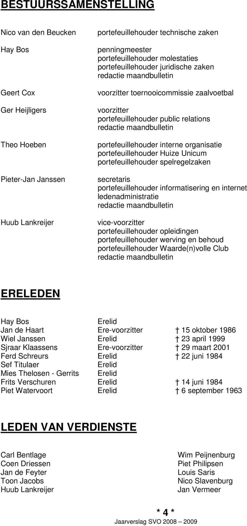 portefeuillehouder interne organisatie portefeuillehouder Huize Unicum portefeuillehouder spelregelzaken secretaris portefeuillehouder informatisering en internet ledenadministratie redactie