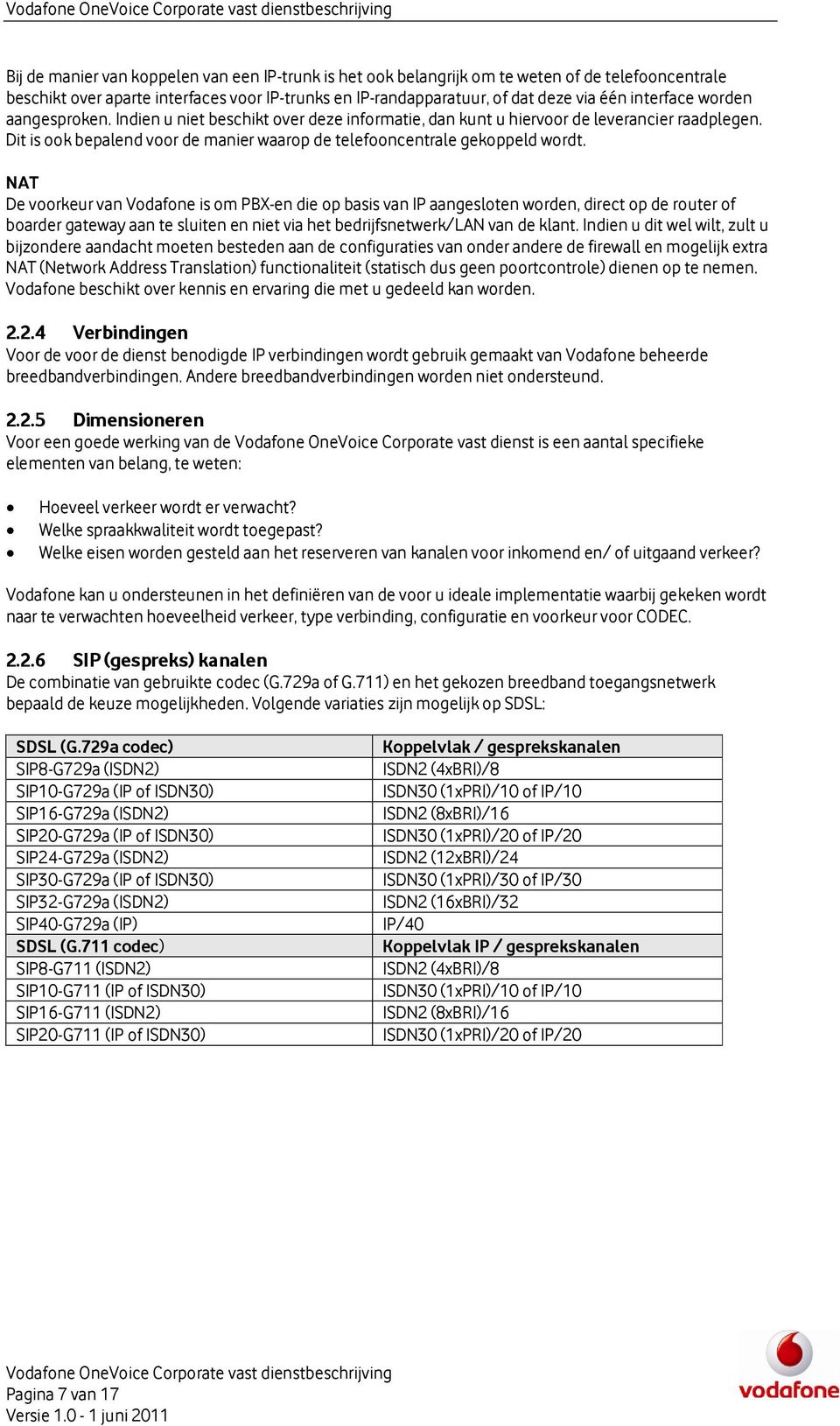 NAT De voorkeur van Vodafone is om PBX-en die op basis van IP aangesloten worden, direct op de router of boarder gateway aan te sluiten en niet via het bedrijfsnetwerk/lan van de klant.