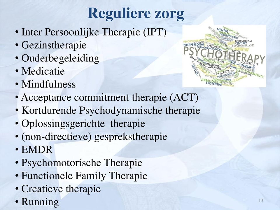 Psychodynamische therapie Oplossingsgerichte therapie (non-directieve)