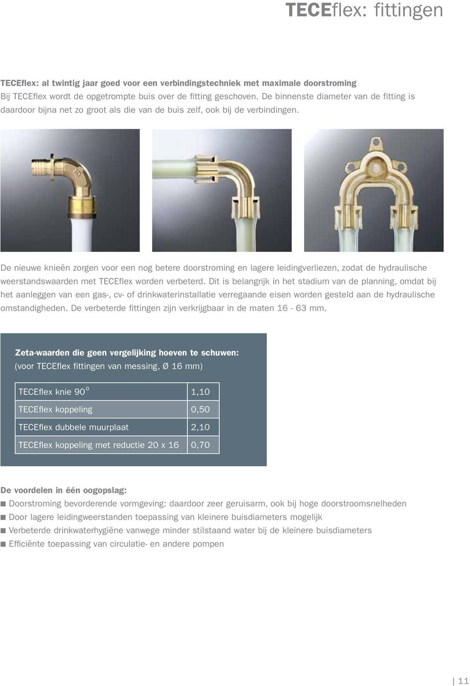 De nieuwe knieën zorgen voor een nog betere doorstroming en lagere leidingverliezen, zodat de hydraulische weerstandswaarden met TECEflex worden verbeterd.