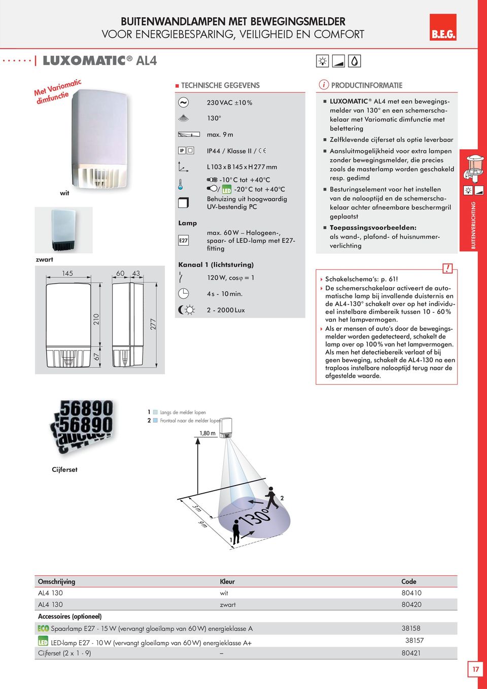 L103xB145xH277mm -10 C tot +40 C / -20 C tot +40 C Behuizing uit hoogwaardig UV-bestendig PC max.