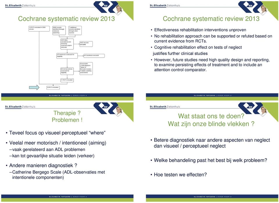 Cognitive rehabilitation effect on tests of neglect However, future studies need high quality design and reporting, to examine persisting effects of treatment and to include an attention control