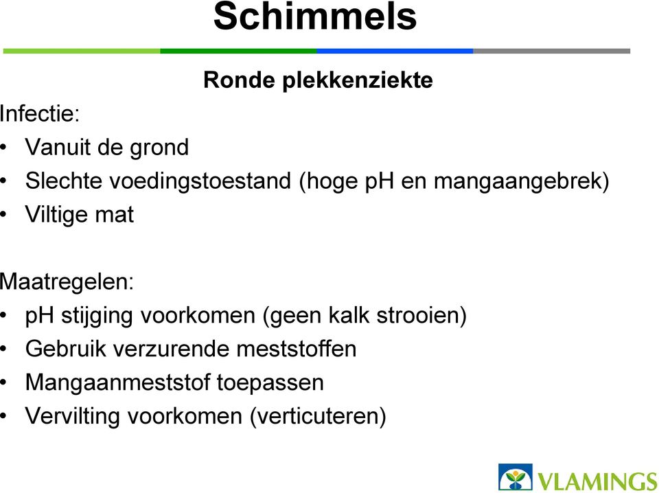 Maatregelen: ph stijging voorkomen (geen kalk strooien) Gebruik