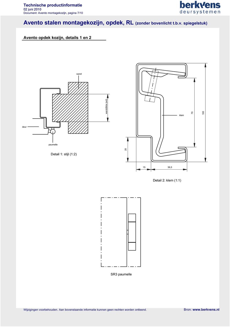 klem 70 100 deur paumelle Detail 1: stijl