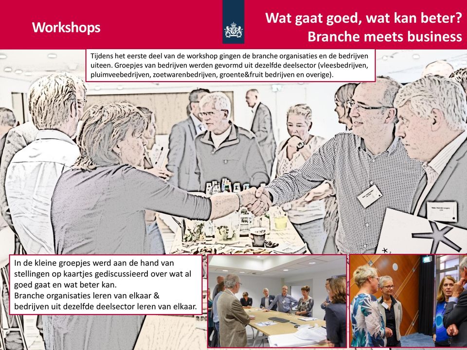 Groepjes van bedrijven werden gevormd uit dezelfde deelsector (vleesbedrijven, pluimveebedrijven, zoetwarenbedrijven, groente&fruit