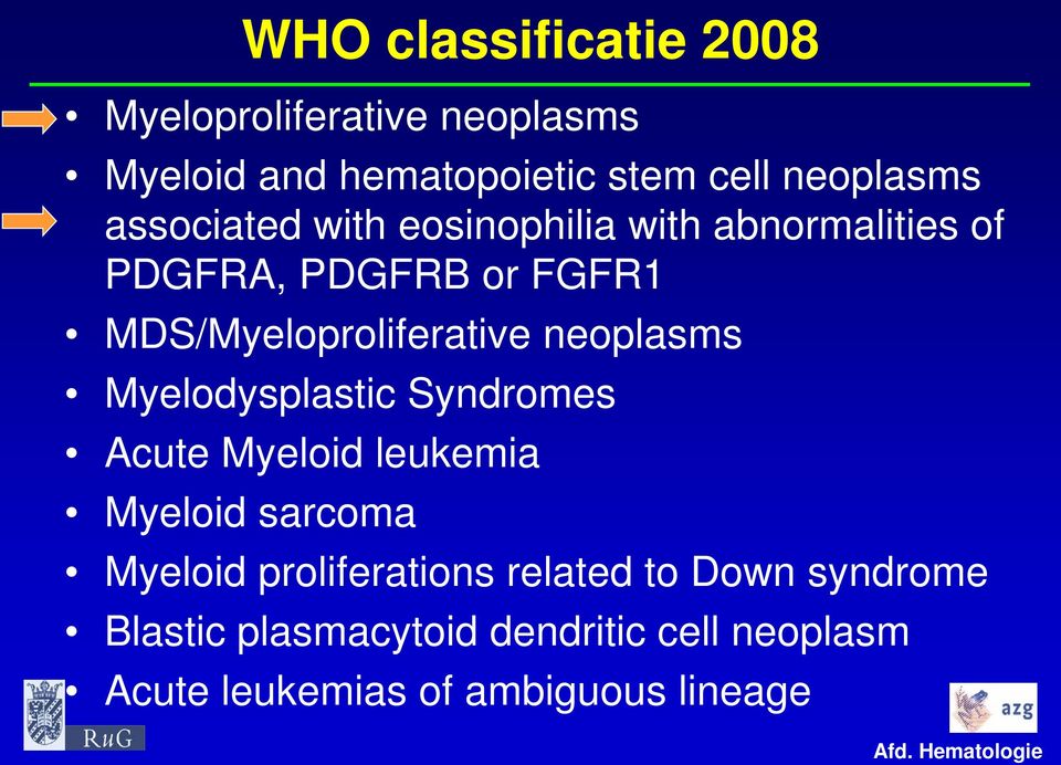 neoplasms Myelodysplastic Syndromes Acute Myeloid leukemia Myeloid sarcoma Myeloid proliferations