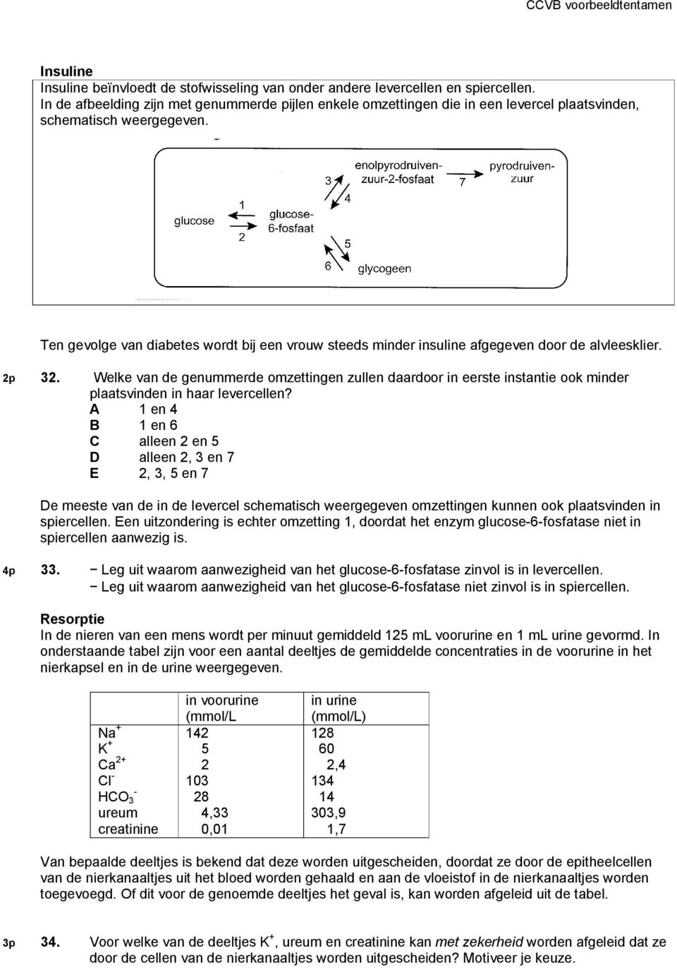 Ten gevolge van diabetes wordt bij een vrouw steeds minder insuline afgegeven door de alvleesklier. 2p 32.