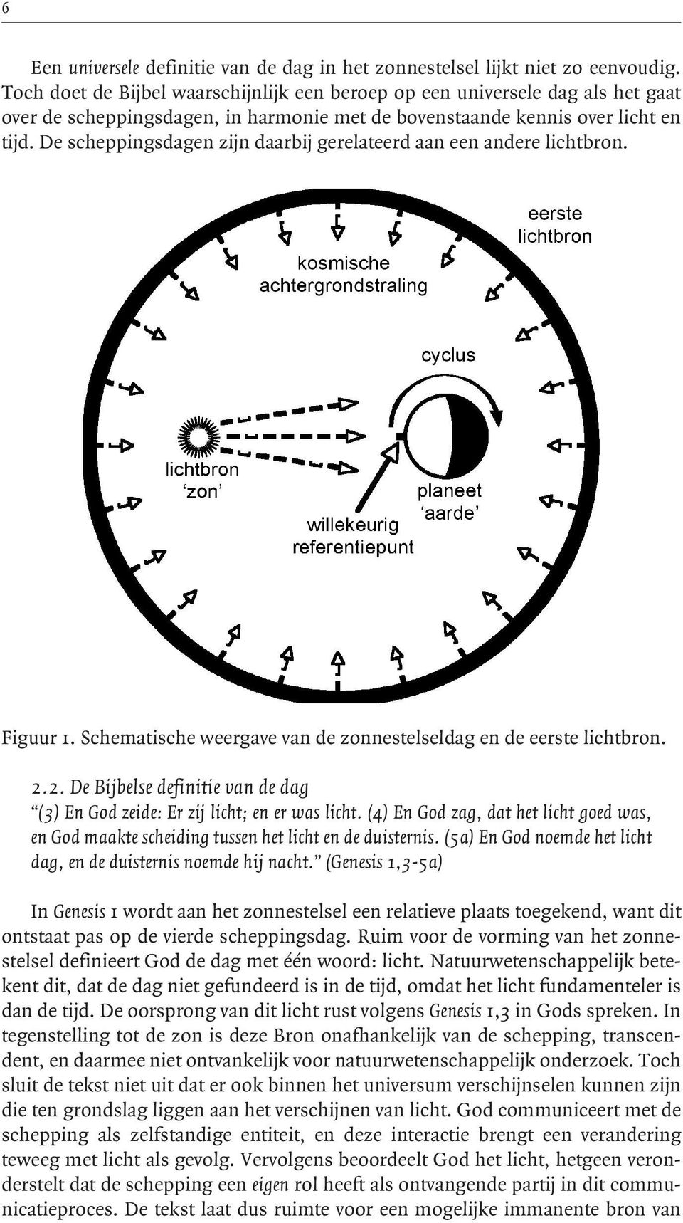 De scheppingsdagen zijn daarbij gerelateerd aan een andere lichtbron. Figuur 1. Schematische weergave van de zonnestelseldag en de eerste lichtbron. 2.