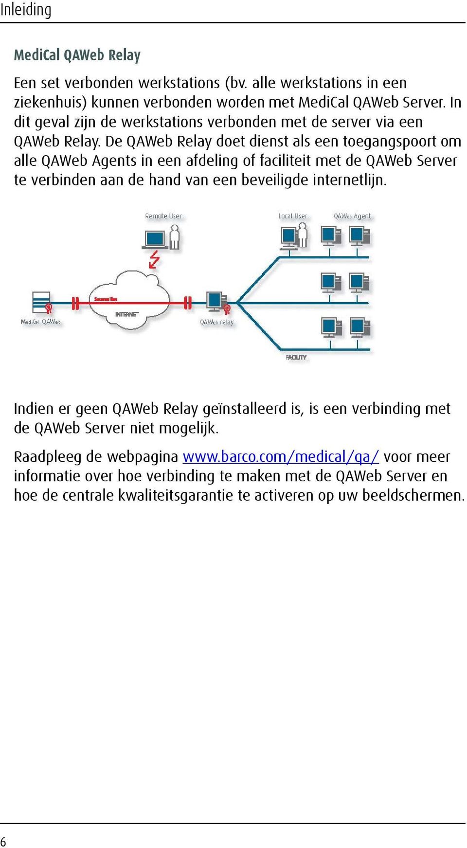 De QAWeb Relay doet dienst als een toegangspoort om alle QAWeb Agents in een afdeling of faciliteit met de QAWeb Server te verbinden aan de hand van een beveiligde