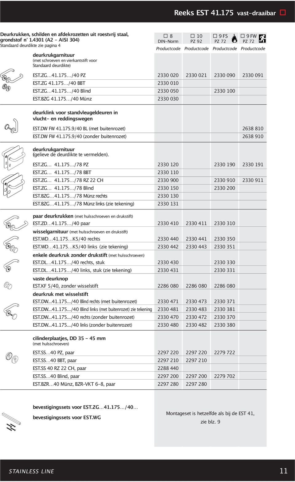 Productcode EST.ZG 41.175 /40 PZ 2330 020 2330 021 2330 090 2330 091 EST.ZG 41.175 /40 BBT 2330 010 EST.ZG 41.175 /40 Blind 2330 050 2330 100 EST.BZG 41.