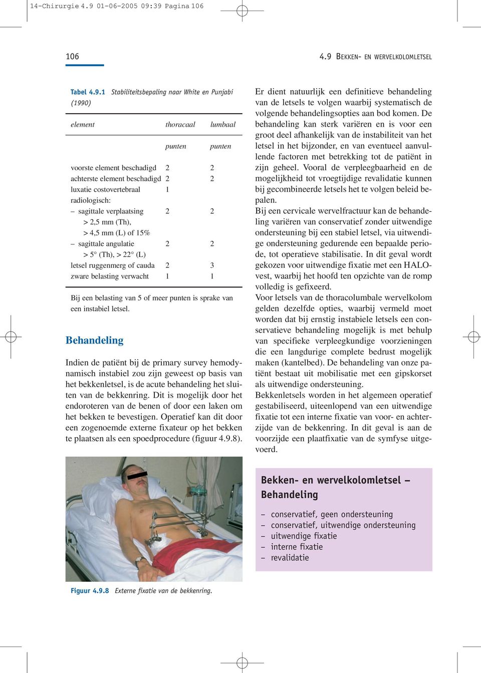 39 Pagina 106 106 4.9 BEKKEN- EN WERVELKOLOMLETSEL Tabel 4.9.1 (1990) Stabiliteitsbepaling naar White en Punjabi element thoracaal lumbaal punten voorste element beschadigd 2 2 achterste element