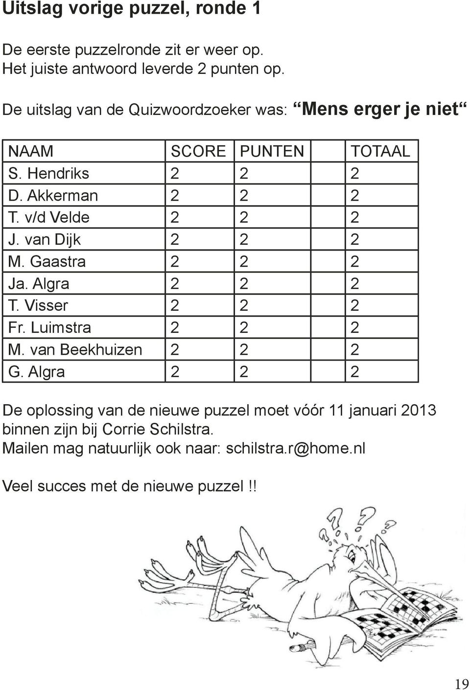 v/d Velde 2 2 2 J. van Dijk 2 2 2 M. Gaastra 2 2 2 Ja. Algra 2 2 2 T. Visser 2 2 2 Fr. Luimstra 2 2 2 M. van Beekhuizen 2 2 2 G.