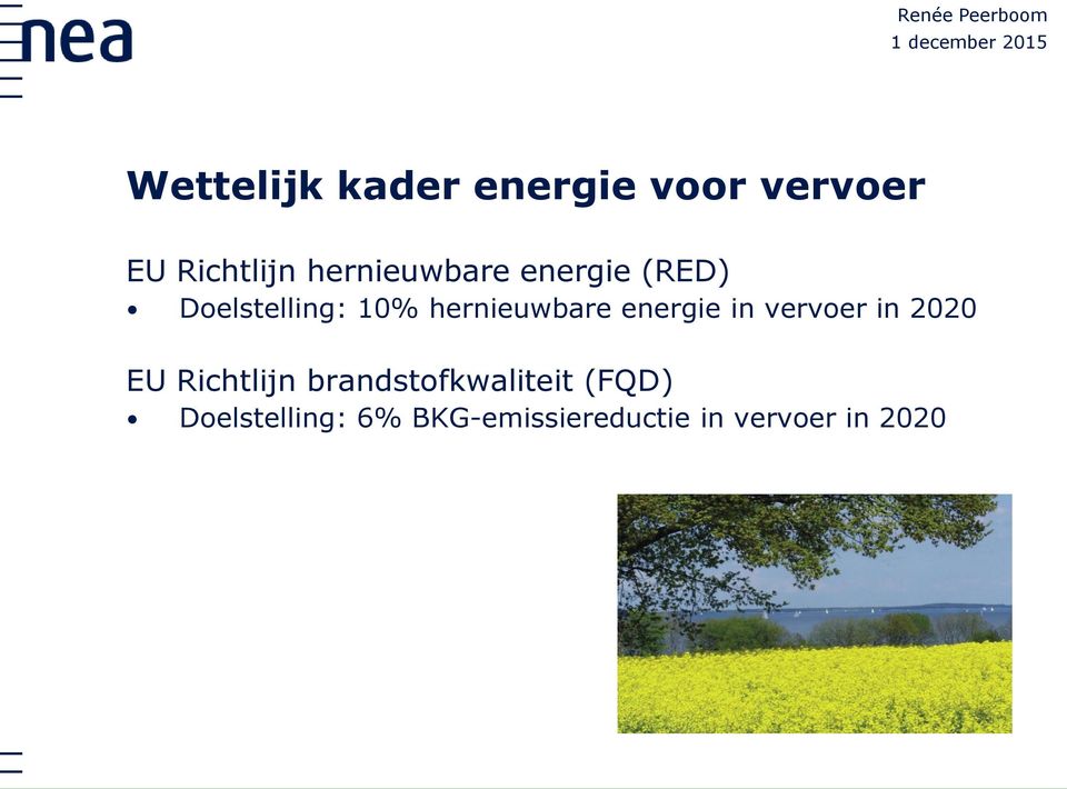hernieuwbare energie in vervoer in 2020 EU Richtlijn